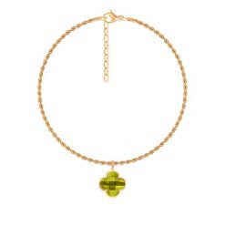 Bransoletka Łańcuch No.12 z pozłacaną koniczyną z oliwkowym kryształem. Zielone bransoletki Lilou, pozłacane. Za 188.00 zł.