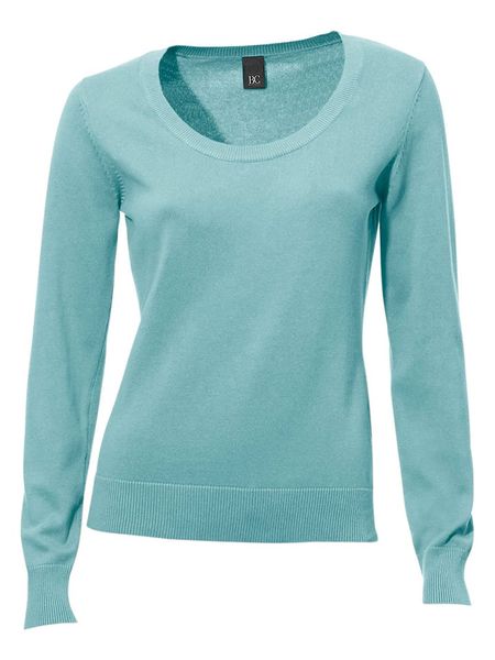 Heine Sweter w kolorze turkusowym rozmiar: 48. Niebieskie swetry Heine, bez wzorów, z bawełny, bez ramiączek. Za 68.95 zł.
