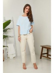 Le Monde du Lin Lniana bluzka w kolorze błękitnym rozmiar: 34/36. Niebieskie bluzki Le Monde du Lin, bez wzorów, ze lnu, bez kołnierzyka, bez ramiączek. Za 121.99 zł.