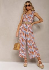 Niebiesko-Brązowy Długi Kombinezon z Wiązanymi Ramiączkami Ozdobiony Mozaikowym Wzorem Jarnsaxa. Niebieskie sukienki Renee, na co dzień, l, bez wzorów, z wiskozy, eleganckie, bez kołnierzyka, bez ramiączek, maxi, proste. Za 99.99 zł.