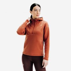Bluza tenisowa damska z kapturem Soft na suwak. Brązowe bluzy KUIKMA, s, bez wzorów, z materiału, z kapturem. Za 129.99 zł.