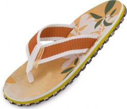 Damskie japonki Religion w kwiaty - żółte. Żółte klapki True Religion, bez wzorów, z materiału, bez obcasa. Za 131.99 zł.
