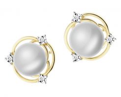 Kolczyki z żółtego złota z diamentami i perłami - próba 585. Żółte kolczyki Apart, z diamentem, złote. Za 2,990.00 zł.