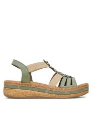 Rieker Sandały CEO-V0920-52 Zielony. Zielone sandały Rieker, bez wzorów, z materiału, bez obcasa, na koturnie, bez zapięcia. Za 339.99 zł.