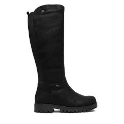 Kozaki Rieker. Czarne kozaki Rieker, bez obcasa, na płaskiej podeszwie, bez zapięcia. Za 459.99 zł.
