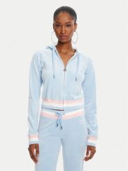 Juicy Couture Bluza Velour Crop JCWAS225351 Błękitny Regular Fit. Niebieskie bluzy Juicy Couture, xl, bez wzorów, z weluru, bez kaptura. Za 399.99 zł.