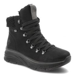 Czarne Botki Rieker Ocieplane Buty Damskie. Czarne botki Rieker, na zimę, bez wzorów, z materiału, przed kolano, bez obcasa, bez zapięcia. Za 379.00 zł.