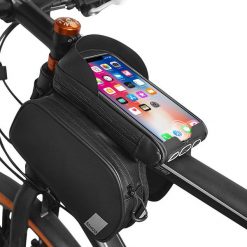 Torba na kierownicę z kieszenią na telefon. Czarne torebki klasyczne SAHOO, bez wzorów, z poliesteru, bez dodatków. Za 72.90 zł.