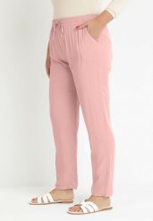 Różowe Materiałowe Spodnie z Gumką w Talii Airiana. Czerwone spodnie materiałowe Born2be, na co dzień, l, bez wzorów, z jeansu, plus size. Za 59.99 zł.