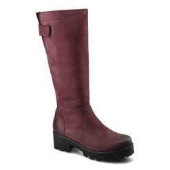Bordowe Kozaki Simen Damskie Modne Ocieplane Buty. Czerwone kozaki Simen, na zimę, z jeansu, bez obcasa, na obcasie, bez zapięcia. Za 429.00 zł.