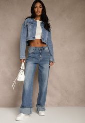 Niebieskie Jeansy High Waist Wide Leg z Podwiniętymi Nogawkami Nymthine. Niebieskie jeansy Renee, l, bez wzorów, z podwyższonym stanem. Za 109.99 zł.