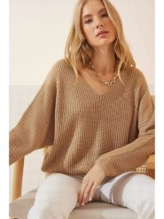 Happiness Istanbul Sweter w kolorze beżowym rozmiar: onesize. Brązowe swetry Happiness Istanbul, bez wzorów, bez ramiączek. Za 70.74 zł.