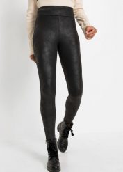 Legginsy ocieplane z połyskującą powłoką. Czarne legginsy bonprix, bez wzorów. Za 99.99 zł.