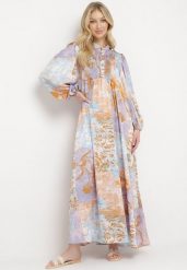 Niebiesko-Fioletowa Rozkloszowana Sukienka Zapinana na Guziki Ozdobiona Marszczoną Gumką Soraffe. Niebieskie sukienki Born2be, na co dzień, l, bez wzorów, z zamszu, klasyczne, bez kołnierzyka, bez ramiączek, maxi, proste. Za 139.99 zł.