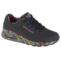 Buty sportowe Sneakersy damskie, Skechers Uno-Loving Love. Czarne obuwie sportowe Skechers, z materiału, bez zapięcia, trekkingowe, Skechers Sport. Za 349.99 zł.