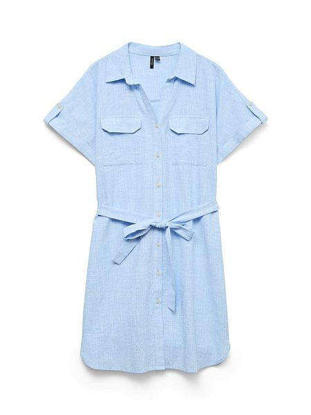 Vero Moda Sukienka w kolorze błękitnym rozmiar: L. Niebieskie sukienki Vero Moda, na co dzień, l, bez wzorów, z bawełny, bez kołnierzyka, bez ramiączek, mini, proste. Za 139.95 zł.