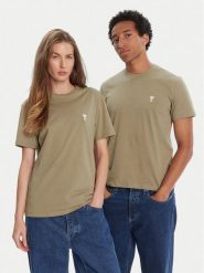 AMI PARIS T-Shirt HTS060.724 Khaki Regular Fit. Brązowe t-shirty AMI PARIS, m, bez wzorów, z bawełny, bez kołnierzyka, bez ramiączek. Za 569.99 zł.