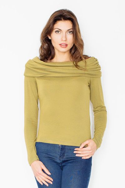 Dzianinowa Zielona Bluzka z Obfitym Golfem. Zielone bluzki Figl, l, bez wzorów, z dzianiny, bez ramiączek. Za 189.00 zł.