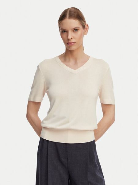 Calvin Klein Sweter LV044F323G Kremowy Regular Fit. Białe swetry Calvin Klein, xs, bez wzorów, z wiskozy, bez ramiączek. Za 240.99 zł.