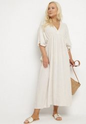 Beżowa Wiskozowa Sukienka z Lnem o Nietoperzowym Kroju z Wiązaniem Tolureia. Brązowe sukienki Born2be, na co dzień, uniwersalny, bez wzorów, z wiskozy, eleganckie, bez kołnierzyka, bez ramiączek, midi, kopertowe. Za 139.99 zł.