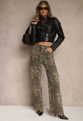 Panterkowe Jeansy High Waist o Szerokim Kroju Quelire. Białe jeansy Renee, l, bez wzorów, z podwyższonym stanem. Za 129.99 zł.