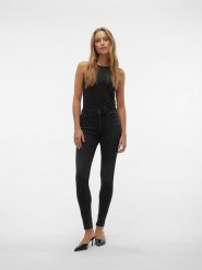 Vero Moda Dżinsy - Skinny fit - w kolorze czarnym rozmiar: XS/L32. Czarne jeansy Vero Moda, l, z aplikacjami, z podwyższonym stanem. Za 65.85 zł.