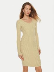 Guess Sukienka dzianinowa Isabella W4BK07 Z3HP2 Beżowy Slim Fit. Brązowe sukienki Guess, m, z aplikacjami, z dzianiny, bez kołnierzyka, bez ramiączek. Za 299.99 zł.