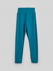 4F Legginsy treningowe szybkoschnące damskie - turkusowe S. Niebieskie legginsy 4f, l, bez wzorów, z materiału, z podwyższonym stanem, na fitness i siłownię. Za 119.99 zł.