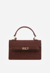 Brązowa Elegancka Torebka Kuferek z Imitacji Zamszu z Dodatkowym Łańcuszkiem Epona. Brązowe torby na ramię Born2be, bez wzorów, z jeansu, casualowe, na ramię, zamszowe, bez dodatków. Za 99.99 zł.