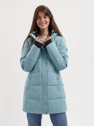 TRAVELIN' Płaszcz zimowy w kolorze błękitnym rozmiar: M. Niebieskie płaszcze Travelin', na zimę, m, bez wzorów, z puchu, bez kaptura. Za 480.90 zł.