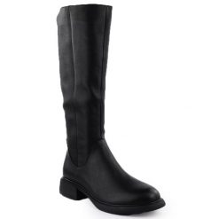 Skórzane kozaki damskie oficerki czarne D&A S.Barski Premium Collection JC52-837. Czarne kozaki D&A, ze skóry, bez obcasa, bez zapięcia. Za 319.99 zł.
