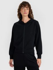 4F Bluza dresowa rozpinana z modalem damska - czarna L. Czarne bluzy sportowe 4f, l, bez wzorów, z dresówki, z kapturem. Za 229.99 zł.