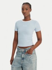 Guess Jeans T-Shirt W6GPA9 KF641 Błękitny Slim Fit. Niebieskie t-shirty Guess Jeans, l, z aplikacjami, z bawełny, bez kołnierzyka, bez ramiączek. Za 189.99 zł.
