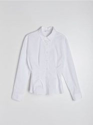Bawełniana koszula slim fit - biały. Białe koszule Sinsay, l, bez wzorów, z bawełny, bez kołnierzyka, bez ramiączek. Za 49.99 zł.