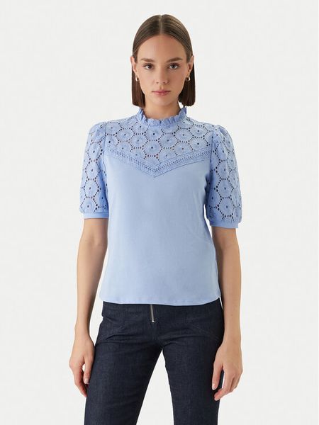 Morgan Bluzka 241-DULIE Niebieski Regular Fit. Niebieskie bluzki Morgan, xl, bez wzorów, z bawełny, bez kołnierzyka, bez ramiączek. Za 127.99 zł.