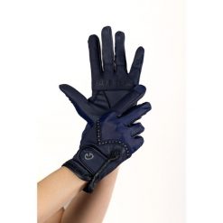 Rękawiczki Glittery Navy Equus. Niebieskie rękawiczki EQUUS BRAND, bez wzorów, eleganckie. Za 94.99 zł.