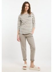 ELBSAND Koszulka "Celin" w kolorze szarobrązowo-białym rozmiar: L. Białe bluzki ELBSAND, l, bez wzorów, bez kołnierzyka, bez ramiączek. Za 104.99 zł.