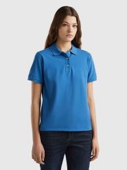 Benetton Koszulka polo w kolorze niebieskim rozmiar: L. Niebieskie bluzki Benetton, l, bez wzorów, bez kołnierzyka, bez ramiączek. Za 96.95 zł.