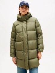 Tommy Hilfiger płaszcz puchowy Kobiety Sztuczne włókno zielony, XS. Zielone płaszcze TOMMY HILFIGER, xs, bez wzorów, z puchu, bez kaptura. Za 949.95 zł.