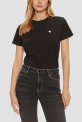 GUESS Czarny damski t-shirt na krótki rękaw Colette, Rozmiar S. Czarne t-shirty Guess, s, z aplikacjami, bez kołnierzyka, bez ramiączek. Za 189.99 zł.
