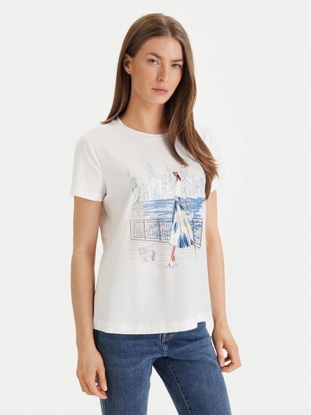DKNY T-Shirt P61MPWNA Biały Regular Fit. Białe t-shirty DKNY, xs, bez wzorów, z bawełny, bez kołnierzyka, bez ramiączek. Za 217.99 zł.