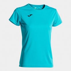 Koszulka do biegania damska Joma Combi z krótkim rękawem. Niebieskie bluzki Joma, l, bez wzorów, sportowe, bez kołnierzyka, bez ramiączek. Za 59.99 zł.