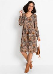 Sukienka z dżerseju w deseń paisley. Czerwone sukienki bonprix, bez wzorów, z dżerseju, bez kołnierzyka, bez ramiączek. Za 129.99 zł.