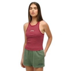Tank top w paski z plecami w stylu sportowym i logo dla kobiet Superdry Essentia. Czerwone koszulki sportowe Superdry, bez wzorów, bez ramiączek. Za 102.85 zł.