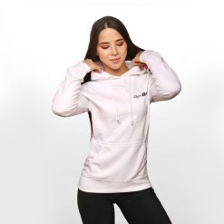 Bluza damska fitness z kapturem biała PRO Hoodie. Białe bluzy GYMBEAM, xs, bez wzorów, z bawełny, z kapturem. Za 88.90 zł.