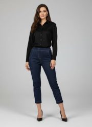 Eleganckie granatowe spodnie Jeangaliny02 o kroju slim fit 7/8 PLUS SIZE XXL OVERSIZE JESIEŃ. Szare spodnie materiałowe Moda Size Plus Iwanek, na co dzień, plus size, bez wzorów, z bawełny, plus size. Za 199.90 zł.