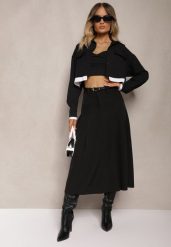 Czarna Spódnica o Rozkloszowanym Kroju High Waist z Paskiem i Imitacją Kieszeni Rivivia. Czarne spódnice Renee, na co dzień, l, bez wzorów, eleganckie, midi, dopasowane. Za 129.99 zł.