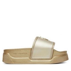Klapki KARL LAGERFELD. Żółte klapki KARL LAGERFELD, bez wzorów, bez obcasa. Za 349.99 zł.