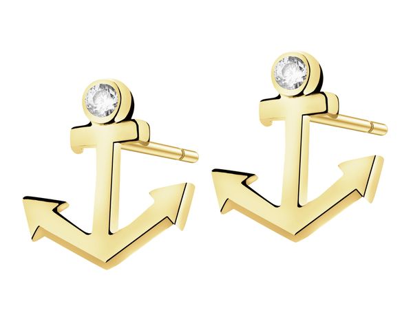 Złote kolczyki z cyrkoniami - kotwice. Żółte kolczyki Apart, z cyrkonią, złote. Za 1,439.00 zł.