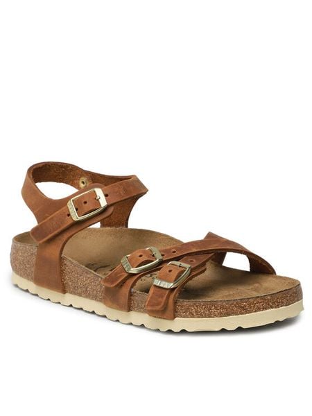 Birkenstock Sandały Kumba 1021489 Brązowy. Brązowe sandały Birkenstock, bez wzorów, z syntetyku, bez obcasa, na płaskiej podeszwie, bez zapięcia. Za 579.99 zł.